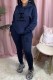 Tibetan Blue Fashion Street Print Letter Hooded Collar Long Sleeve Two Pieces