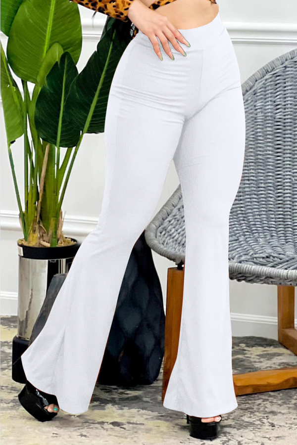 White Fashion Solid Patchwork Boot Cut High Waist Speaker Solid Color Bottoms