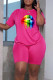 Rose Red Casual Print Patchwork O Neck Short Sleeve Two Pieces