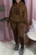 Coffee Fashion Street Print Letter Hooded Collar Long Sleeve Two Pieces