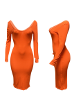 Tangerine Red Sexy Solid Patchwork Off the Shoulder Pencil Skirt Dresses