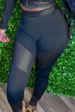 Black Fashion Casual Solid Patchwork Skinny High Waist Pencil Trousers