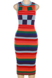 Colour Sexy Print Patchwork O Neck Pencil Skirt Dresses