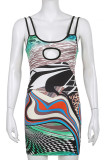Colour Sexy Print Hollowed Out Patchwork Spaghetti Strap Pencil Skirt Dresses