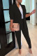 Black Casual Solid Patchwork Turn-back Collar Long Sleeve Two Pieces