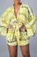Yellow Fashion Casual Print Bandage Patchwork V Neck Regular Romper