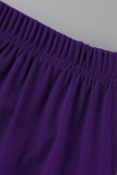 Purple Casual Solid Hollowed Out Patchwork Zipper Off the Shoulder Long Sleeve Two Pieces