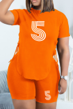 Black Fashion Print Draw String O Neck Short Sleeve Two Pieces