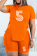 Tangerine Red Fashion Print Draw String O Neck Short Sleeve Two Pieces