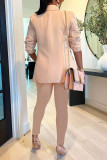 Blue Casual Solid Patchwork Turn-back Collar Long Sleeve Two Pieces