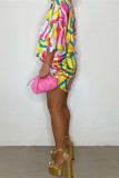 Yellow Fashion Casual Print Patchwork Shirt Collar Shirt Dress