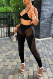 White Sexy Solid Patchwork See-through Halter Sleeveless Two Pieces