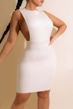 White Fashion Sexy Solid Patchwork O Neck Sleeveless Dress Dresses