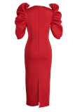 Red Elegant Solid Patchwork V Neck Evening Dress Dresses