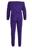 Purple Casual Solid Hollowed Out Patchwork Zipper Off the Shoulder Long Sleeve Two Pieces