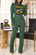 Green Fashion Casual Print Fold Turtleneck Long Sleeve Two Pieces