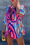 Purple Fashion Casual Print Patchwork Shirt Collar Shirt Dress