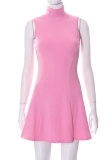 Pink Sexy Solid Patchwork Half A Turtleneck Cake Skirt Dresses