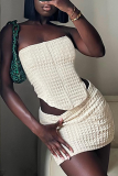 Apricot Sexy Solid Patchwork Strapless Sleeveless Two Pieces