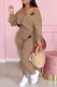Khaki Fashion Street Print Letter V Neck Long Sleeve Two Pieces