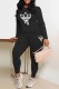 Black And White Fashion Casual Print Patchwork O Neck Long Sleeve Two Pieces