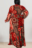 Red Fashion Casual Print Patchwork O Neck Straight Plus Size Dresses