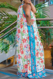 Blue Fashion Sexy Print Patchwork O Neck Sleeveless Dress