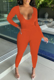 Red Fashion Casual Solid Basic O Neck Long Sleeve Two Pieces