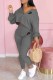 Dark Gray Fashion Street Print Letter V Neck Long Sleeve Two Pieces