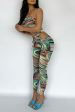 Green Sexy Striped Hollowed Out Spaghetti Strap Skinny Jumpsuits