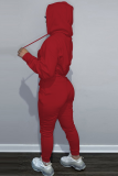 Red Fashion Print Draw String Hooded Collar Long Sleeve Two Pieces