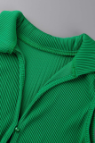Green Fashion Solid Patchwork Turndown Collar Sleeveless Two Pieces