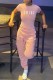 Pink Fashion Casual Print Letter O Neck Short Sleeve Two Pieces