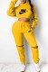 Yellow Fashion Casual Print Letter Hooded Collar Long Sleeve Two Pieces