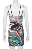 Colour Sexy Print Hollowed Out Patchwork Spaghetti Strap Pencil Skirt Dresses