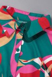 Red Casual Print Patchwork Buckle Shirt Dress Dresses
