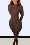 Blue Fashion Casual Solid Basic O Neck Long Sleeve Two Pieces