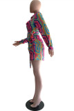 Colour Fashion Casual Print Patchwork Turndown Collar Long Sleeve Dresses