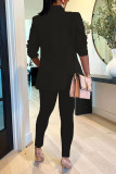 Blue Casual Solid Patchwork Turn-back Collar Long Sleeve Two Pieces