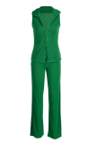 Green Fashion Solid Patchwork Turndown Collar Sleeveless Two Pieces