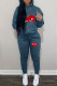 Blue Fashion Street Print Patchwork Hooded Collar Long Sleeve Two Pieces