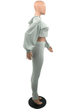 Grey Fashion Solid Patchwork V Neck Long Sleeve Two Pieces