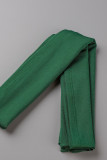 Green Elegant Solid Bandage Patchwork V Neck Straight Jumpsuits
