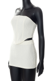 Apricot Sexy Solid Patchwork Strapless Sleeveless Two Pieces