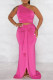 Rose Red Sexy Solid Patchwork Oblique Collar Sleeveless Two Pieces