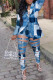 Dark Blue Sexy Street Print Hollowed Out Turn-back Collar Two Pieces