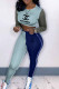 Baby Blue Fashion Casual Print Patchwork Letter O Neck Long Sleeve Two Pieces