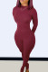 Burgundy Fashion Casual Solid Basic O Neck Long Sleeve Two Pieces