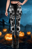 Black Fashion Casual Skull Head Print Patchwork Skinny High Waist Pencil Trousers