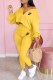 Yellow Fashion Street Print Letter V Neck Long Sleeve Two Pieces